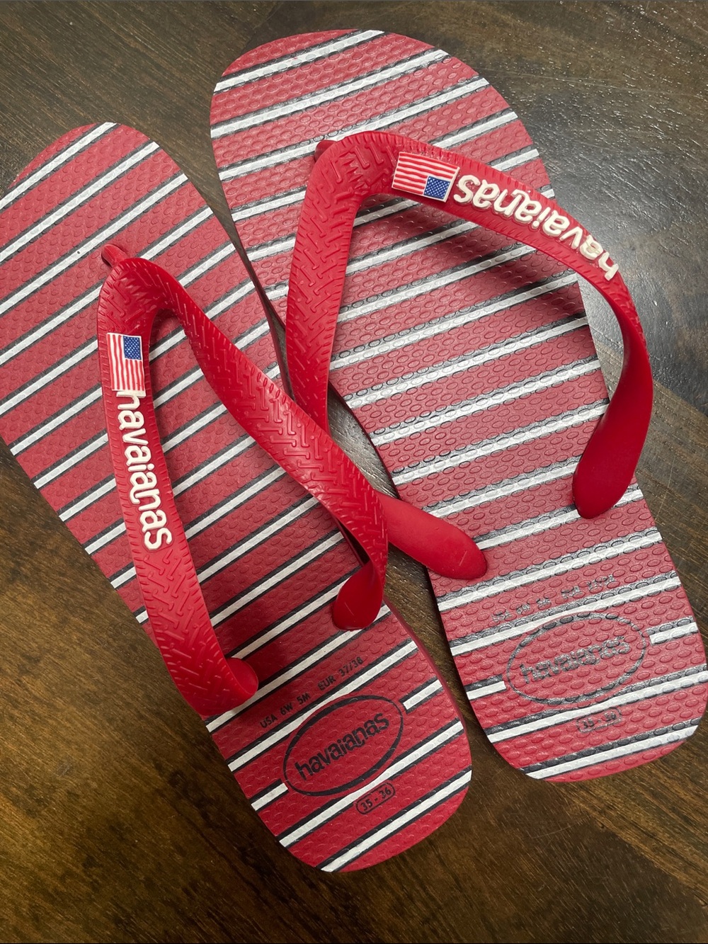Havaianas Red and White Striped Flip Flops